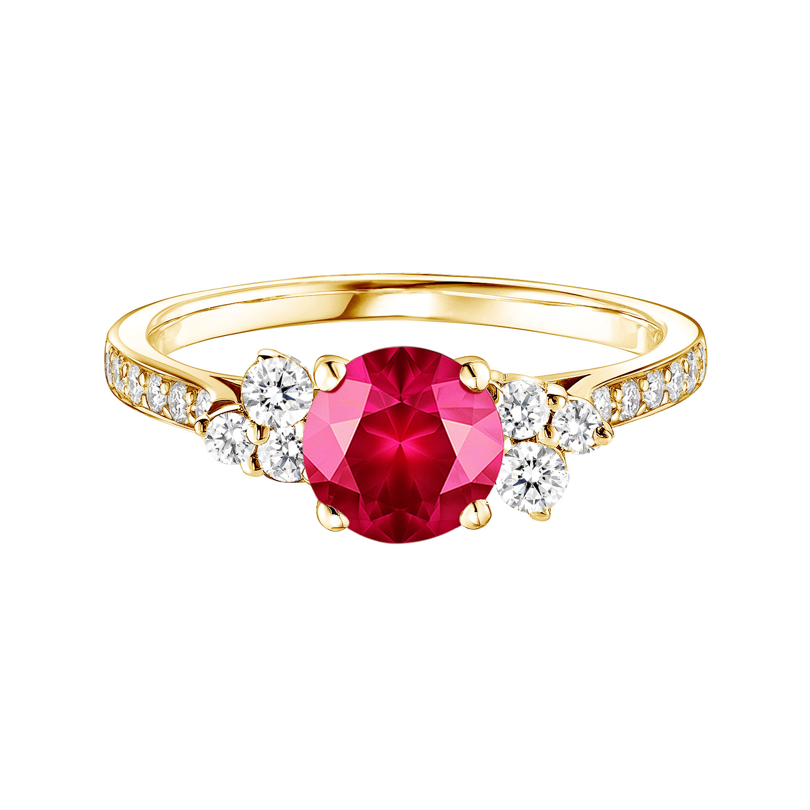 Ring Yellow gold Ruby and diamonds Baby EverBloom 6 mm Pavée 1