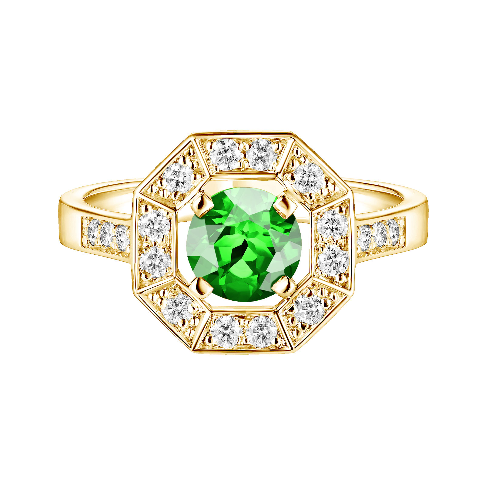 Ring Gelbgold Tsavorite und diamanten Art Déco Rond 6 mm 1