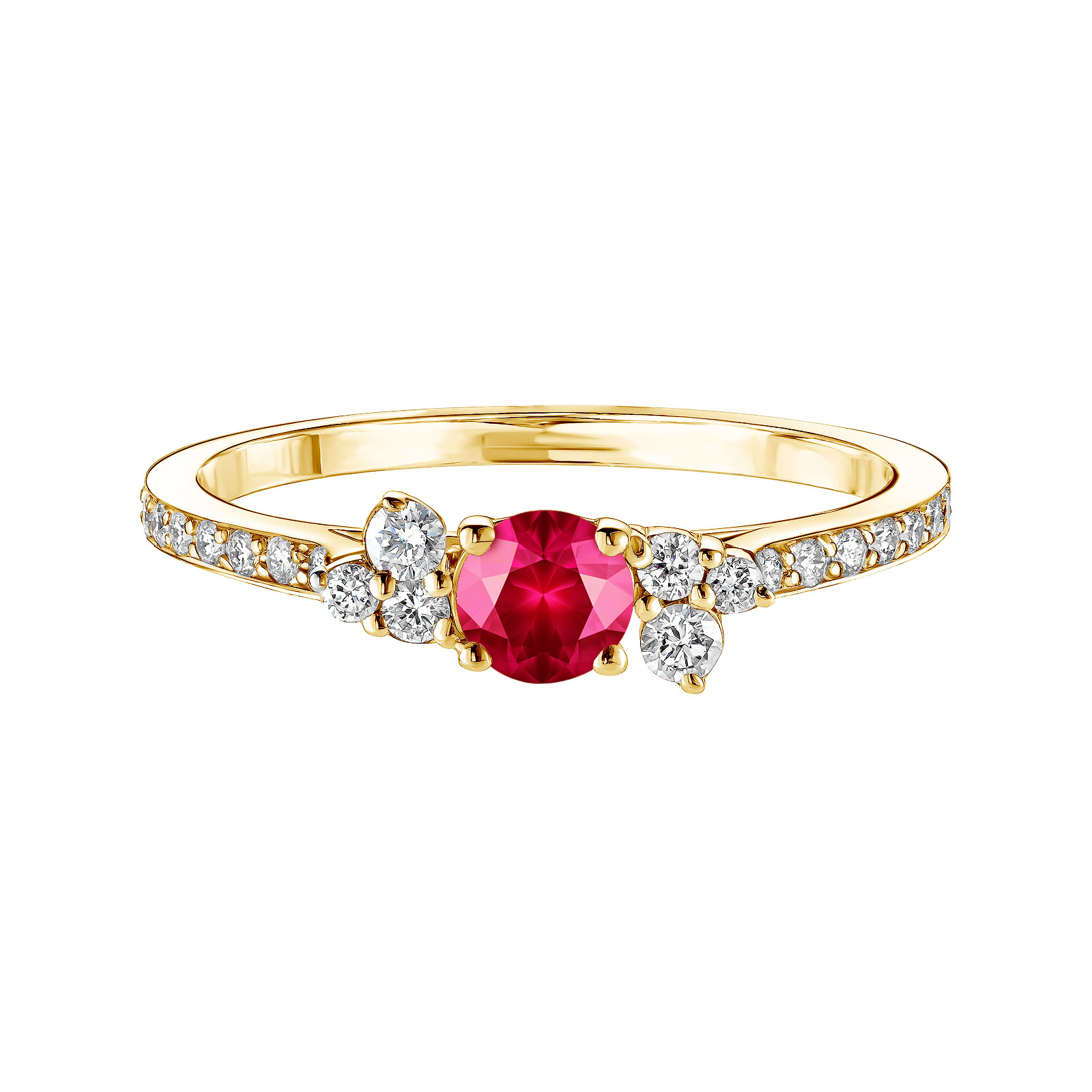 Ring Yellow gold Ruby and diamonds Baby EverBloom Pavée 1
