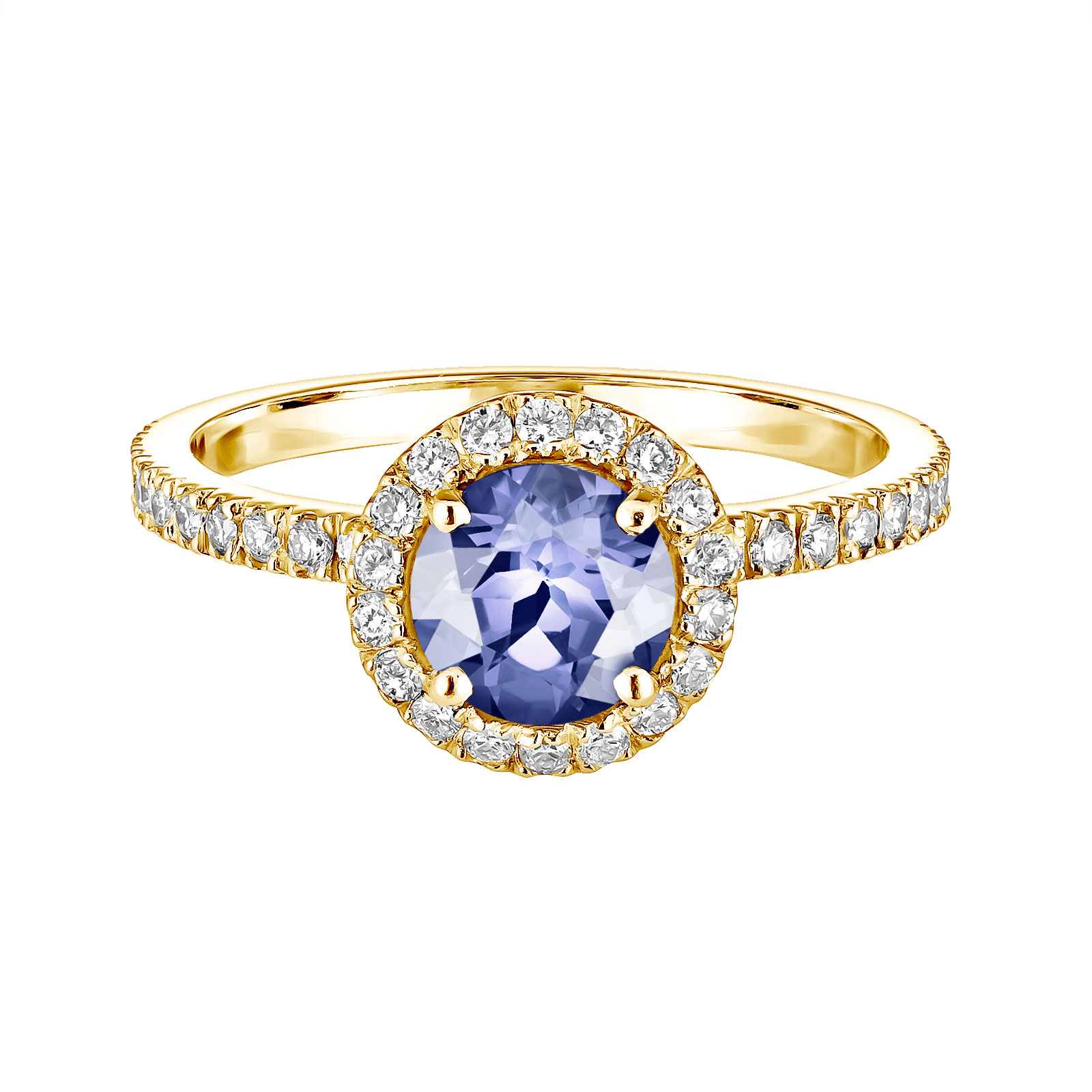 Bague Or jaune Tanzanite et diamants Rétromantique L Pavée 1