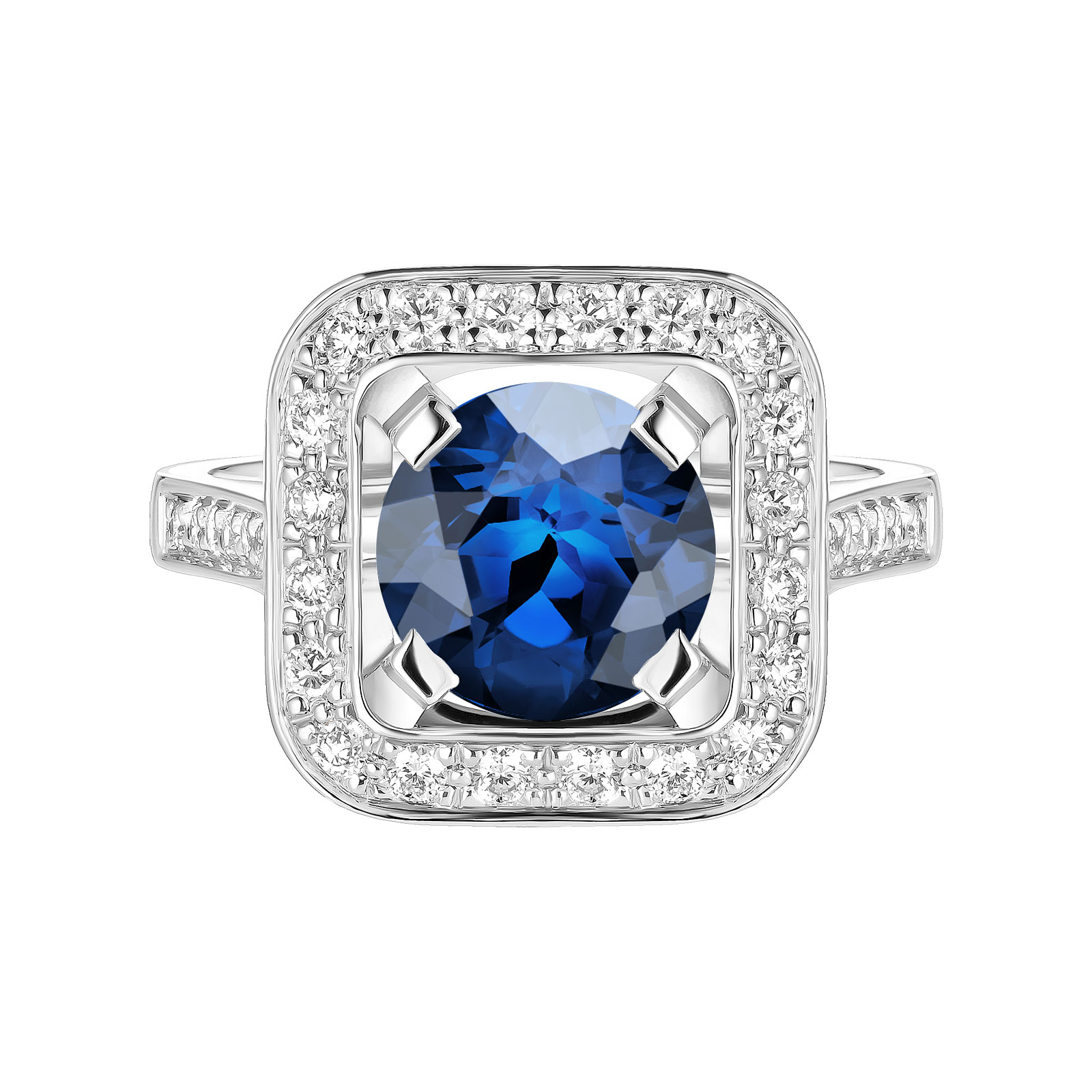 Ring White gold Sapphire and diamonds Art Déco Rond 8 mm 1
