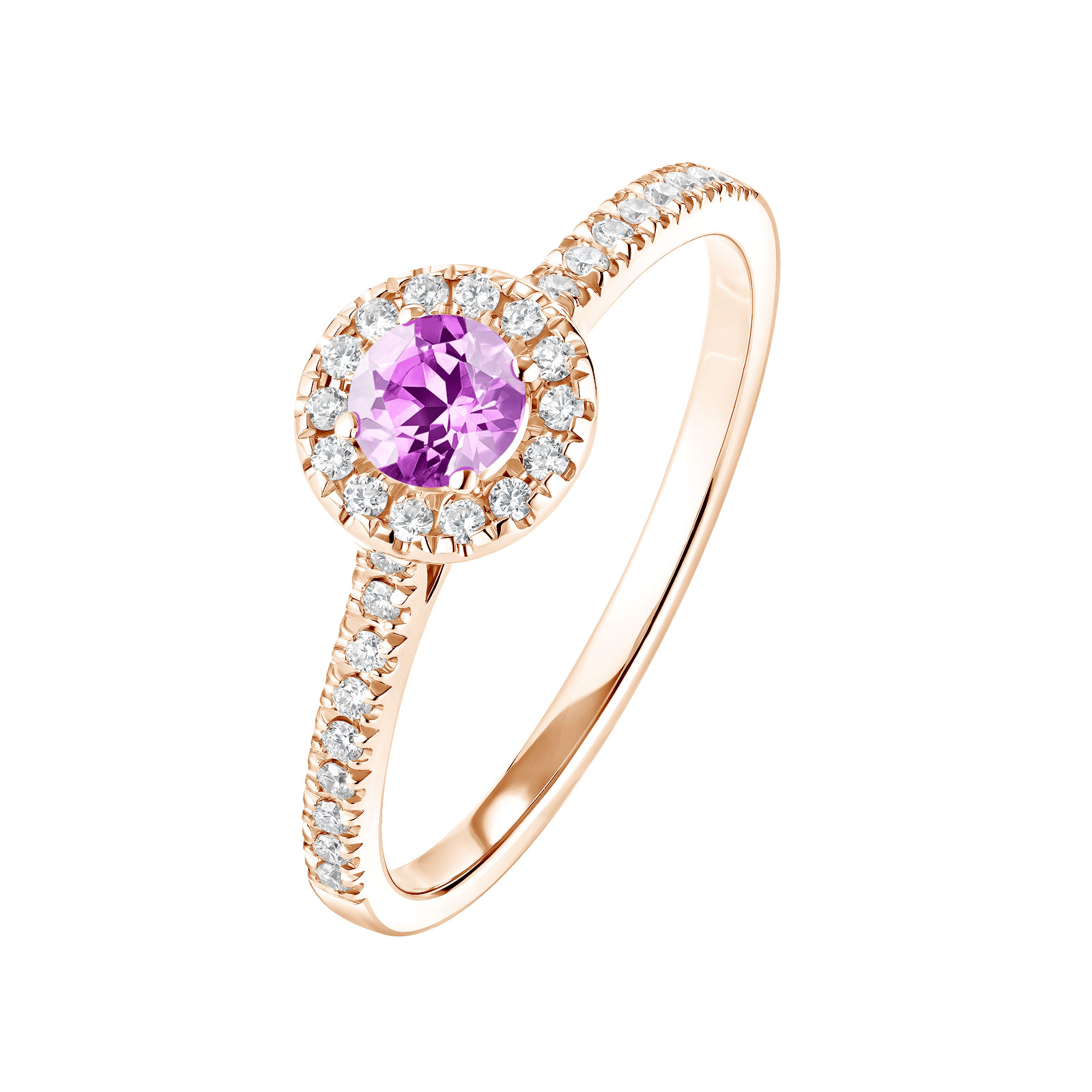 Bague Or rose Améthyste et diamants Rétromantique S Pavée 1