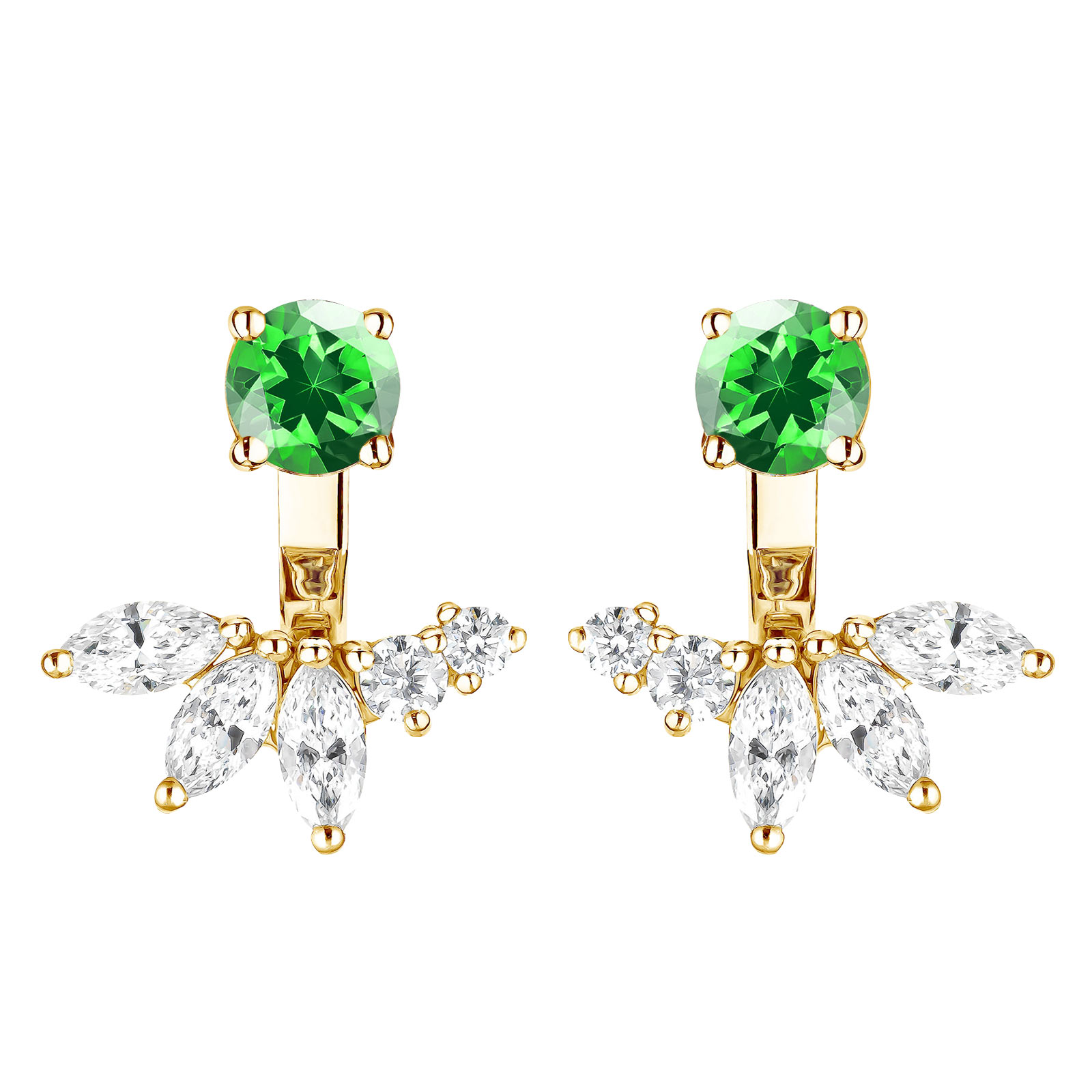 Boucles d'oreilles Or jaune Tsavorite et diamants EverBloom Symétriques 1