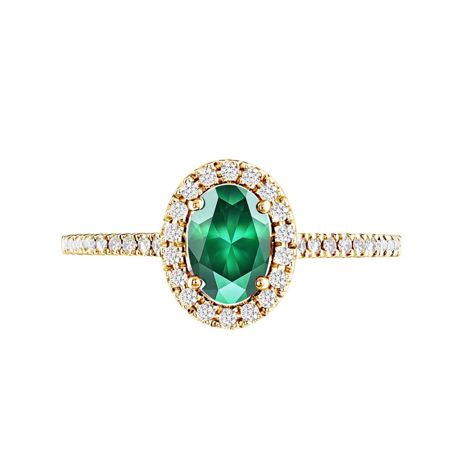 Ring Yellow gold Emerald and diamonds Rétromantique Ovale Pavée 1