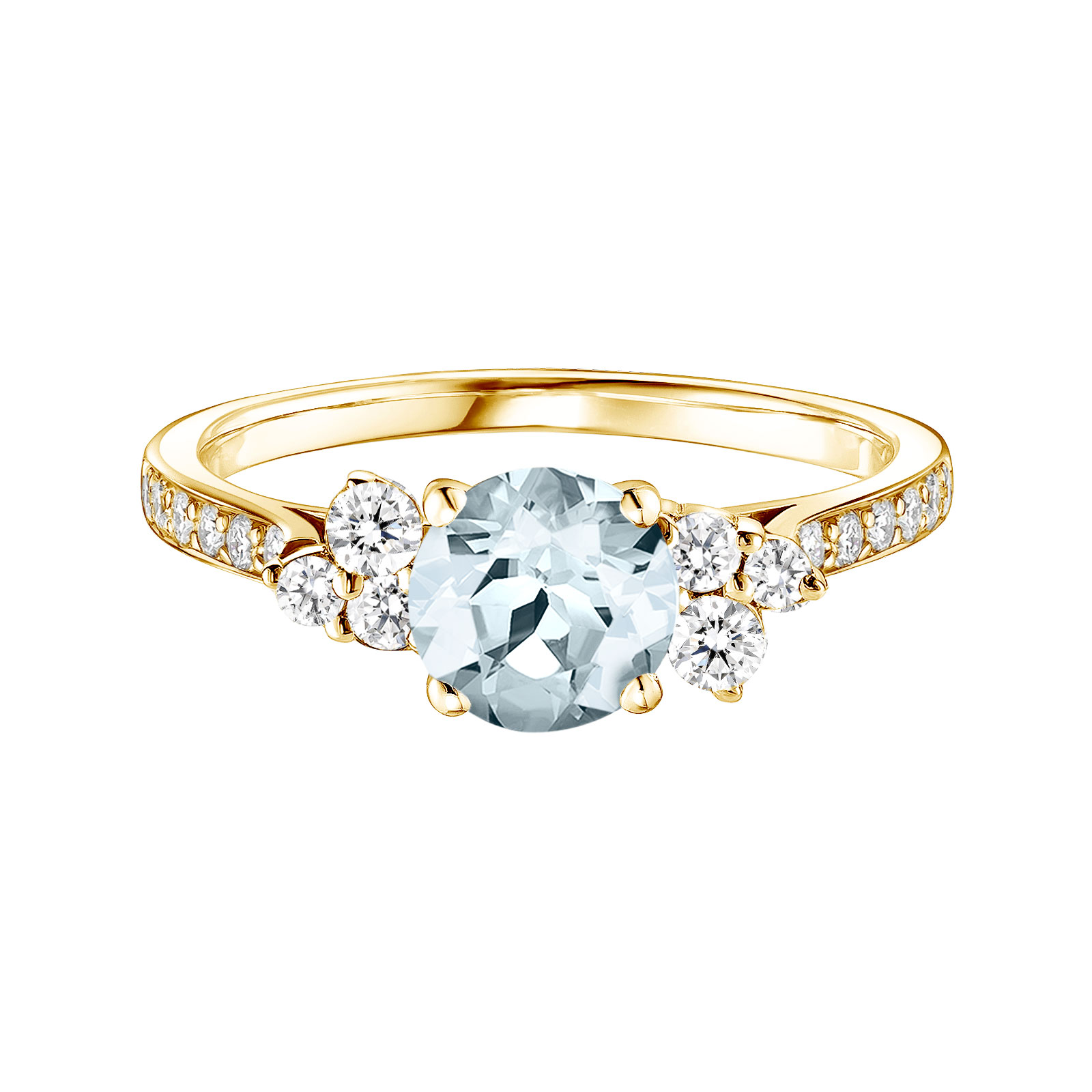 Ring Yellow gold Aquamarine and diamonds Baby EverBloom 6 mm Pavée 1