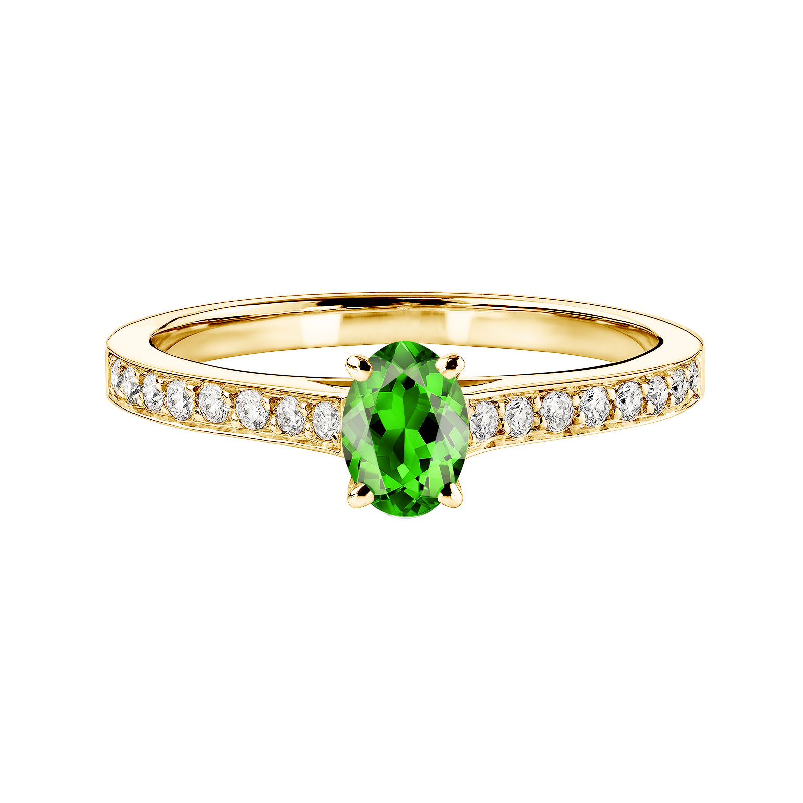 Ring Yellow gold Tsavorite and diamonds Lady Ovale Pavée 1