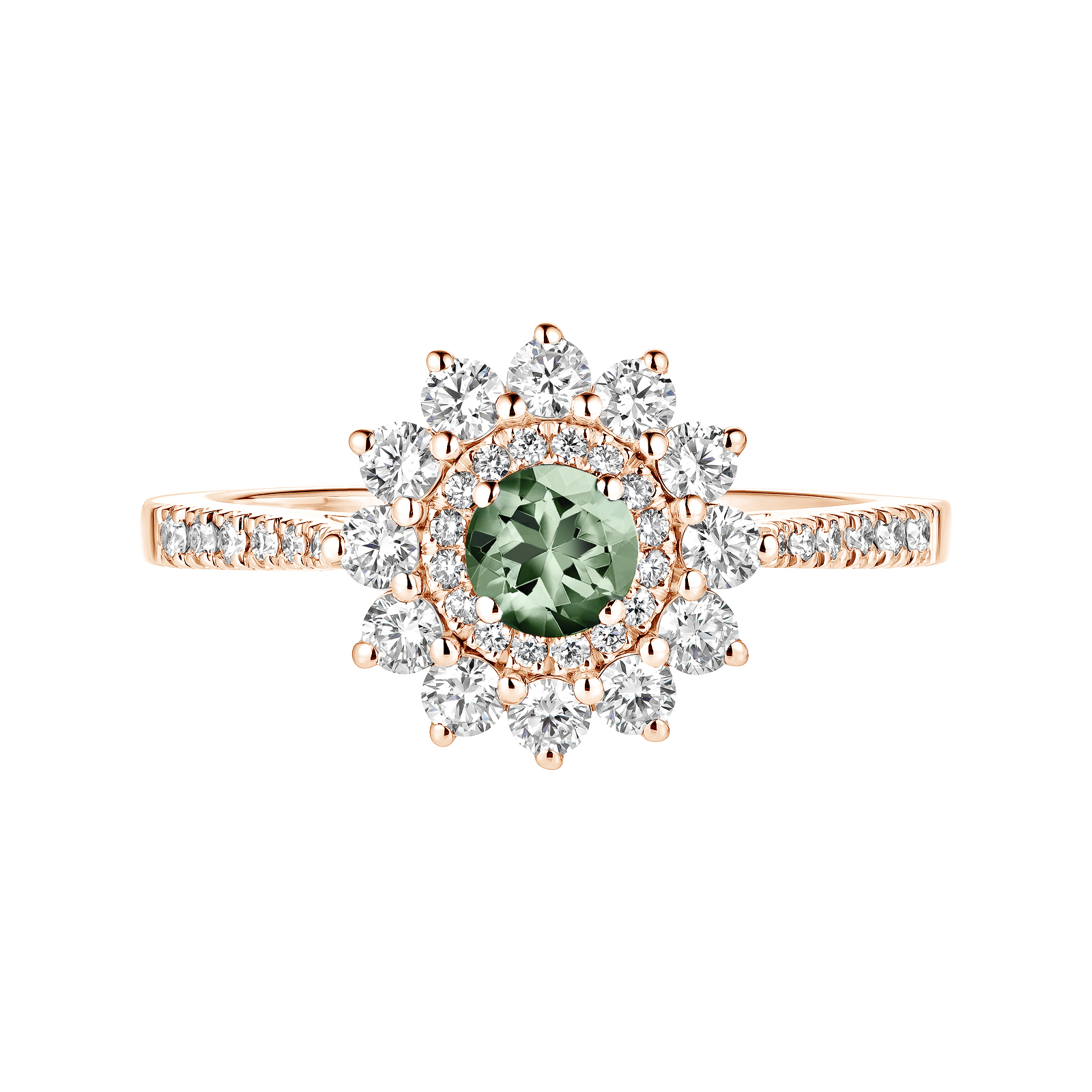 Ring Rose gold Green Sapphire and diamonds Lefkos 4 mm Pavée 1
