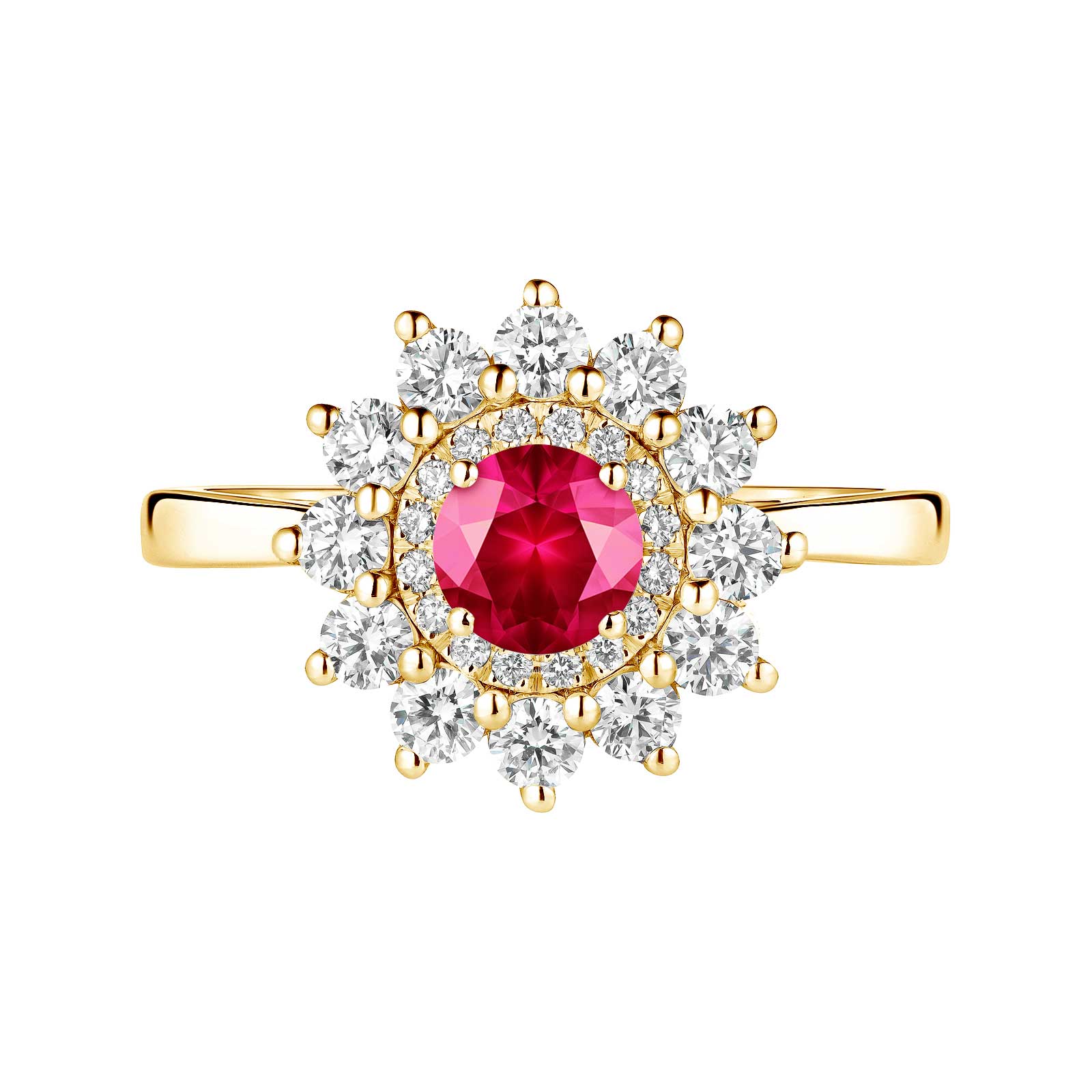 Ring Yellow gold Ruby and diamonds Lefkos 5 mm 1