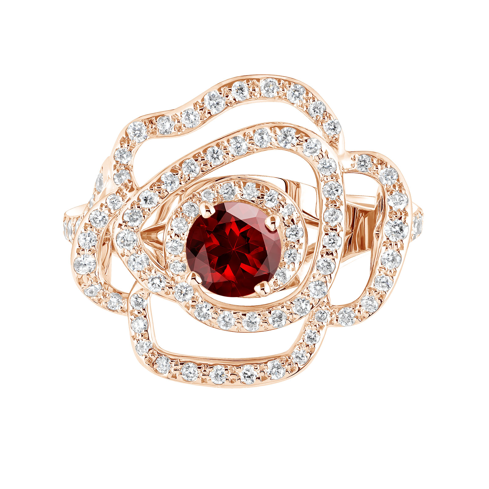 Ring Rose gold Garnet and diamonds PrimaRosa Alta 1