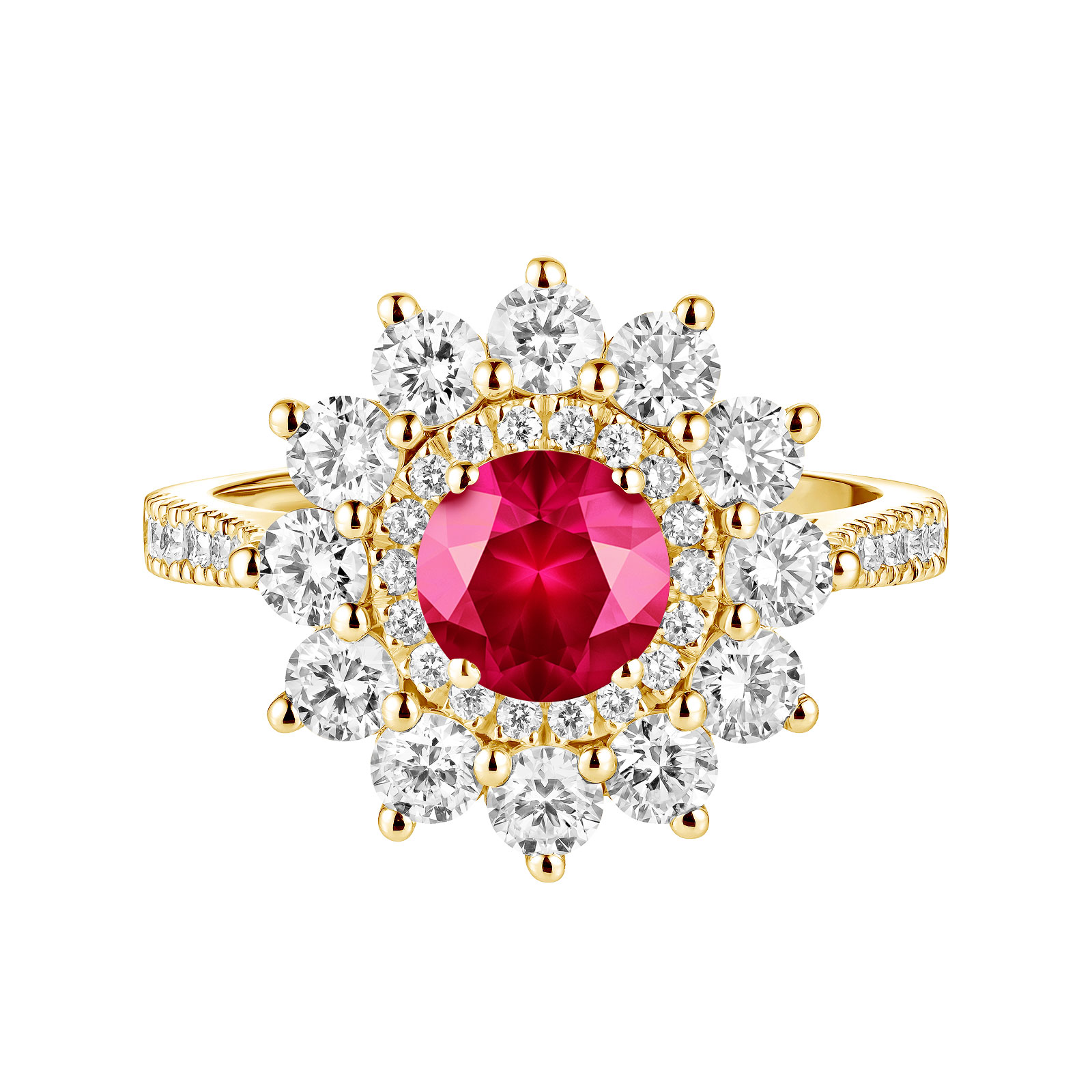 Ring Yellow gold Ruby and diamonds Lefkos 6 mm Pavée 1