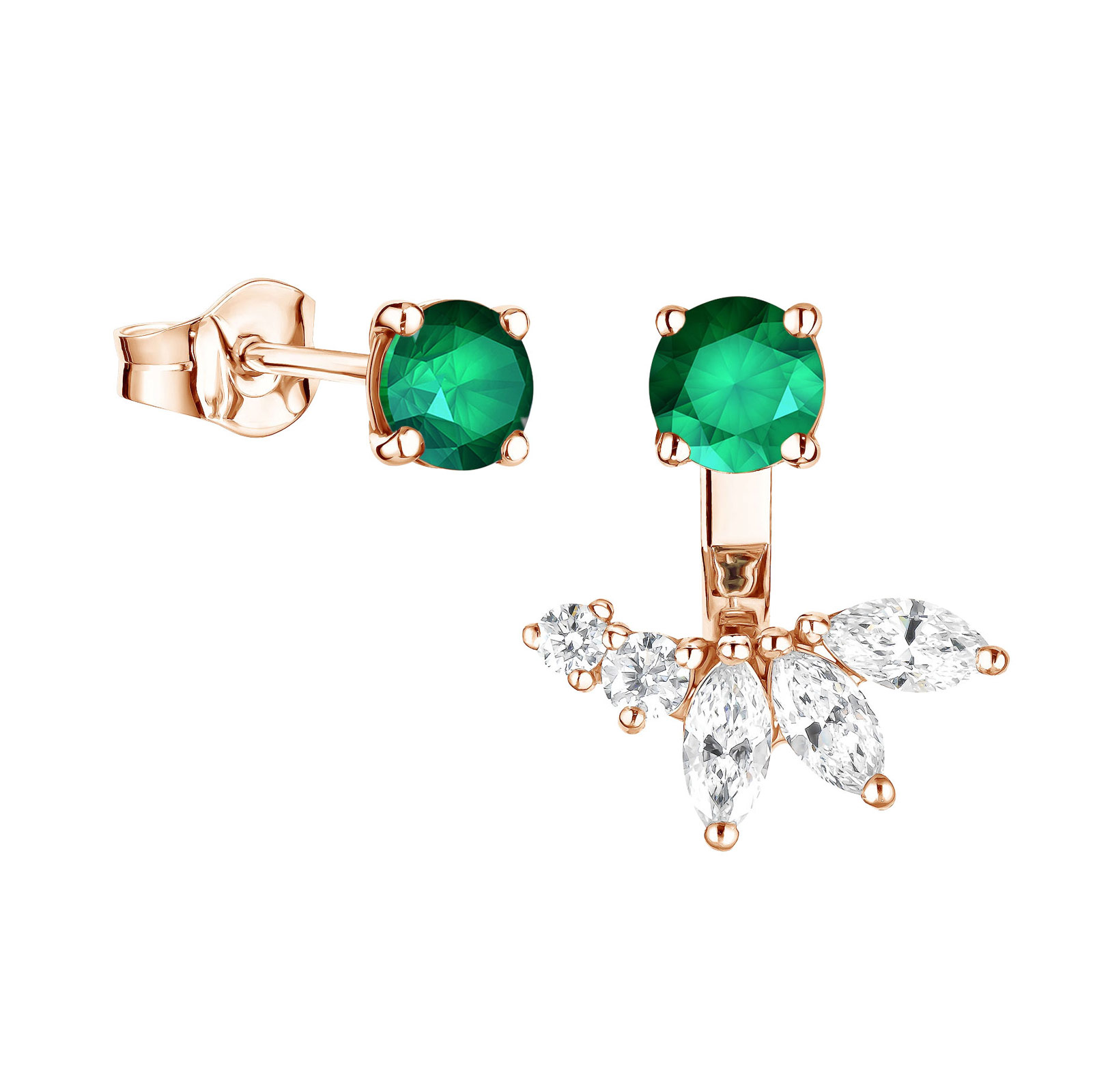 Earrings Rose gold Emerald and diamonds EverBloom Asymétriques 1