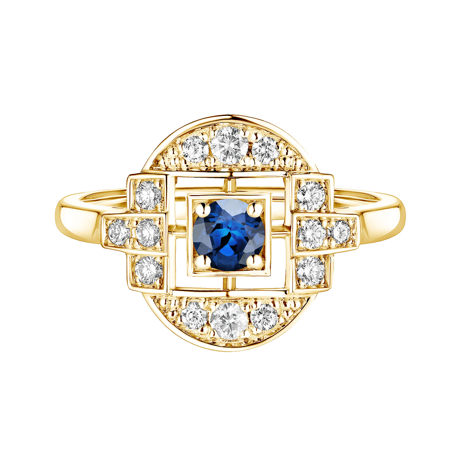 Ring Gelbgold Saphir und diamanten Art Déco Solo 1