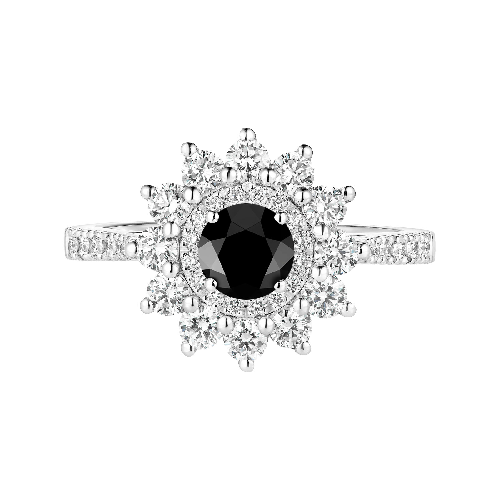 Bague Or blanc Spinelle noir et diamants Lefkos 5 mm Pavée 1